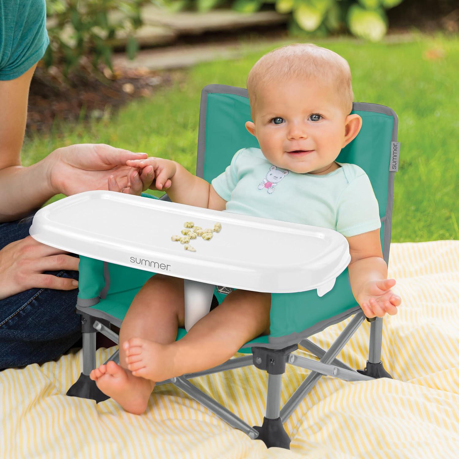 Summer By Bright Starts Pop 'N Sit Portable Booster Chair, Floor Seat, Indoor/Outdoor Use, Compact Fold, Teal, 6 Mos - 3 Yrs,