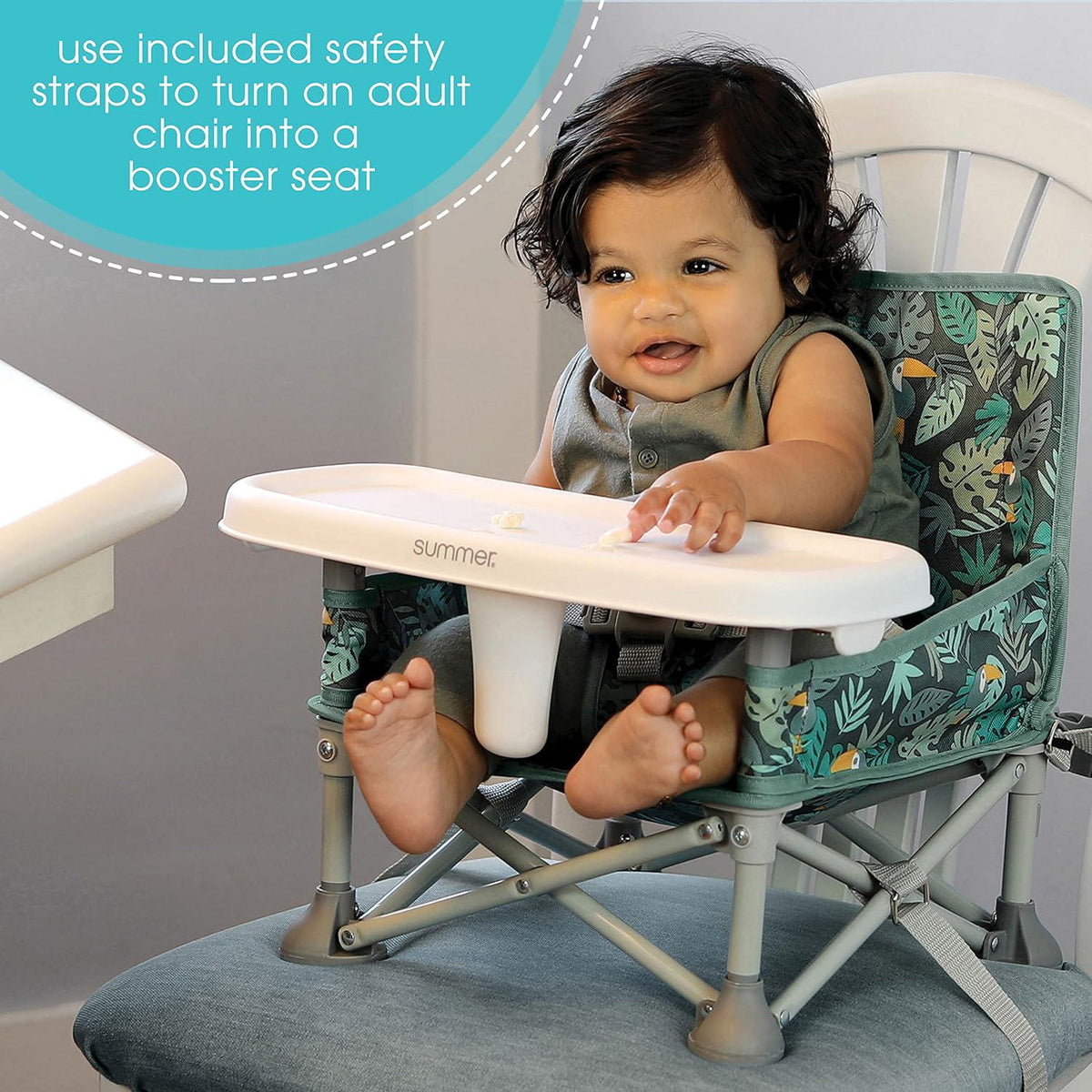 Summer By Bright Starts Pop 'N Sit Portable Booster Chair, Floor Seat, Indoor/Outdoor Use, Compact Fold, Jungle Botanical, 6 Mos - 3 Yrs,