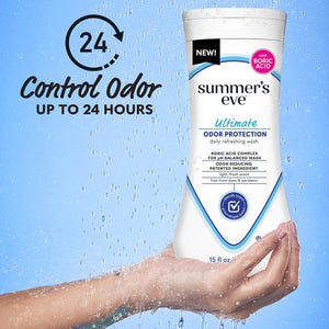 Summer’s Eve Ultimate Odor Control Feminine Body Wash with Boric Acid, PH Balanced, 15 fl oz
