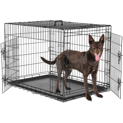 Sweetcrispy 36 Inch Folding Dog Crate with Divider Panel and Tray for Indoor Outdoor Use