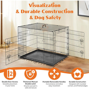 Sweetcrispy 36 Inch Folding Dog Crate with Divider Panel and Tray for Indoor Outdoor Use