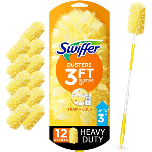 Swiffer Duster Heavy Duty Dusting Kit, 3ft Extended Handle, 1 Duster & 12 Refills