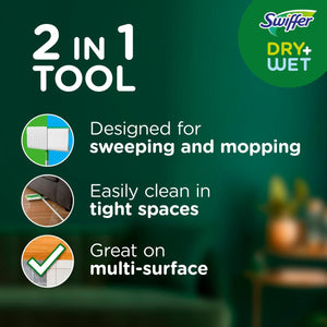 Swiffer Sweeper 2-in-1 Dry & Wet Floor Mopping and Sweeping Kit, Multi-Surface, Includes 1 Sweeper, 14 Dry Sweeping Cloths, 5 Wet Mopping Cloths