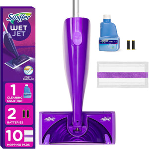 Swiffer WetJet Hardwood & Floor Spray Mop Cleaner Starter Kit, Includes 1 Power Mop, 10 Pads, Cleaning Solution & Batteries