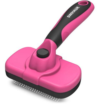 Swihauk Self-Cleaning Slicker Brush for Dogs & Cats, Pink, Skin-Friendly Deshedding Grooming Tool for Long/Short Hair Pets