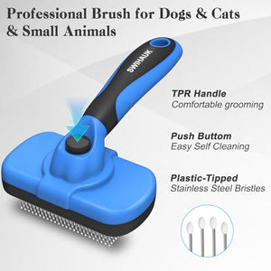 Swihauk Self Cleaning Slicker Brush Deshedding Grooming Tool for Dogs and Cats Skin Friendly Blue