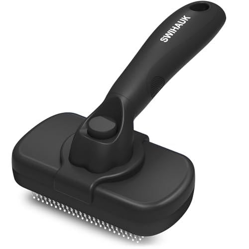 Swihauk Self Cleaning Slicker Brush Black Grooming and Deshedding Tool for Dogs and Cats