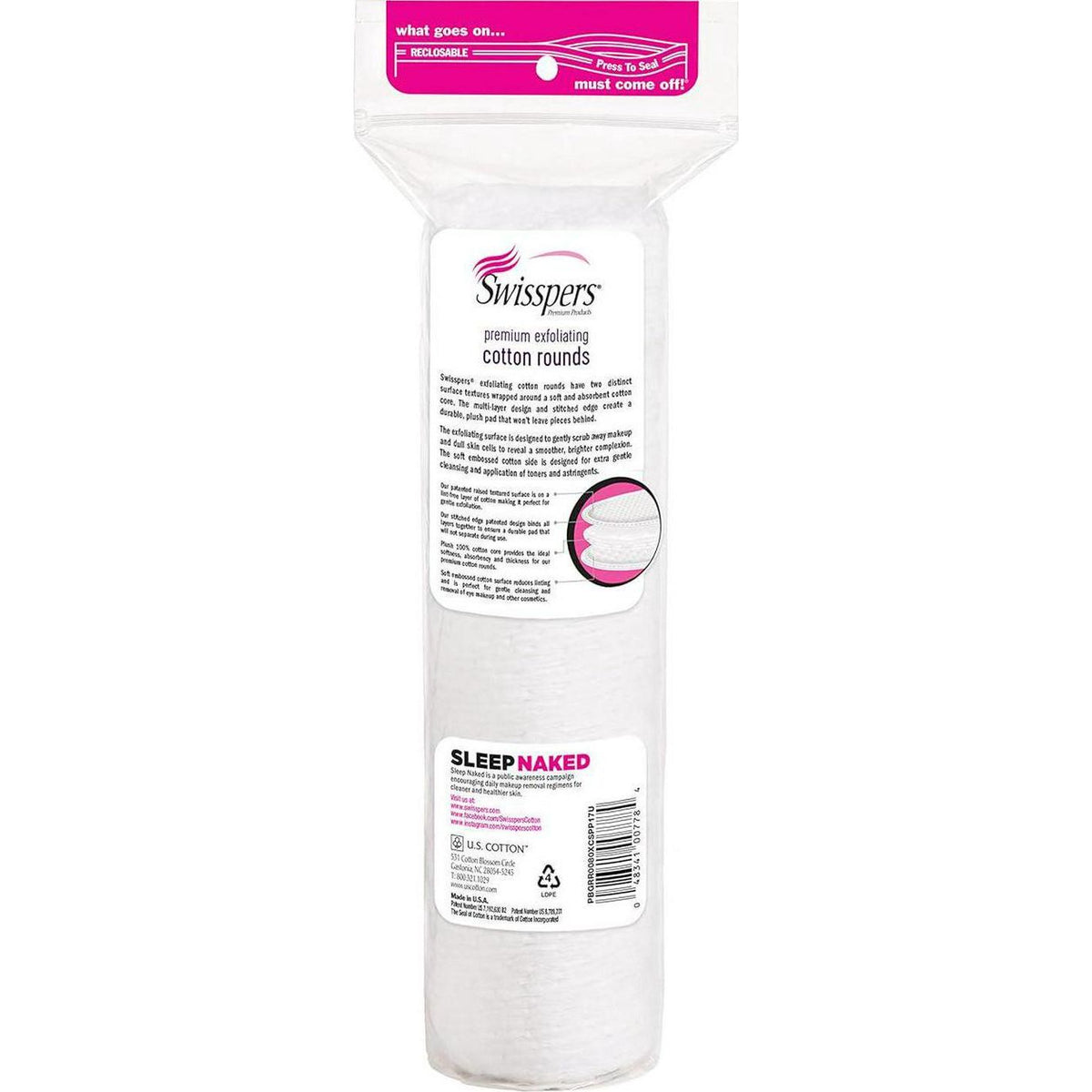 Swisspers Swisspers Premium Exfoliating Rounds, 2 Distinct Raised Textured Surface, Cotton Facial Pads, 80 Count Re-closable Bag