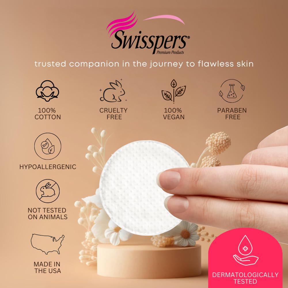 Swisspers Swisspers Premium Exfoliating Rounds, 2 Distinct Raised Textured Surface, Cotton Facial Pads, 80 Count Re-closable Bag