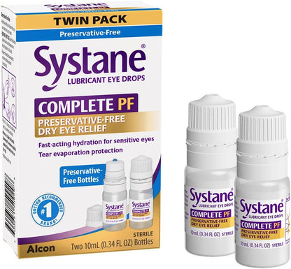 Systane Complete PF Multi-Dose Preservative-Free Dry Eye Drops, 034 fl oz, 2-Pack, Soothes & Moisturizes Dry Eyes, Packaging May Vary
