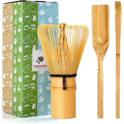 TEANAGOO Matcha Whisk Set, Bamboo Matcha Whisk (Chasen), 4 Pcs Traditional Starter Matcha Set, Scoop (Chashaku) Tea Spoon Whisk Holder, Matcha Accessory, Traditional Japanese Matcha Stirrer Set,735279133745