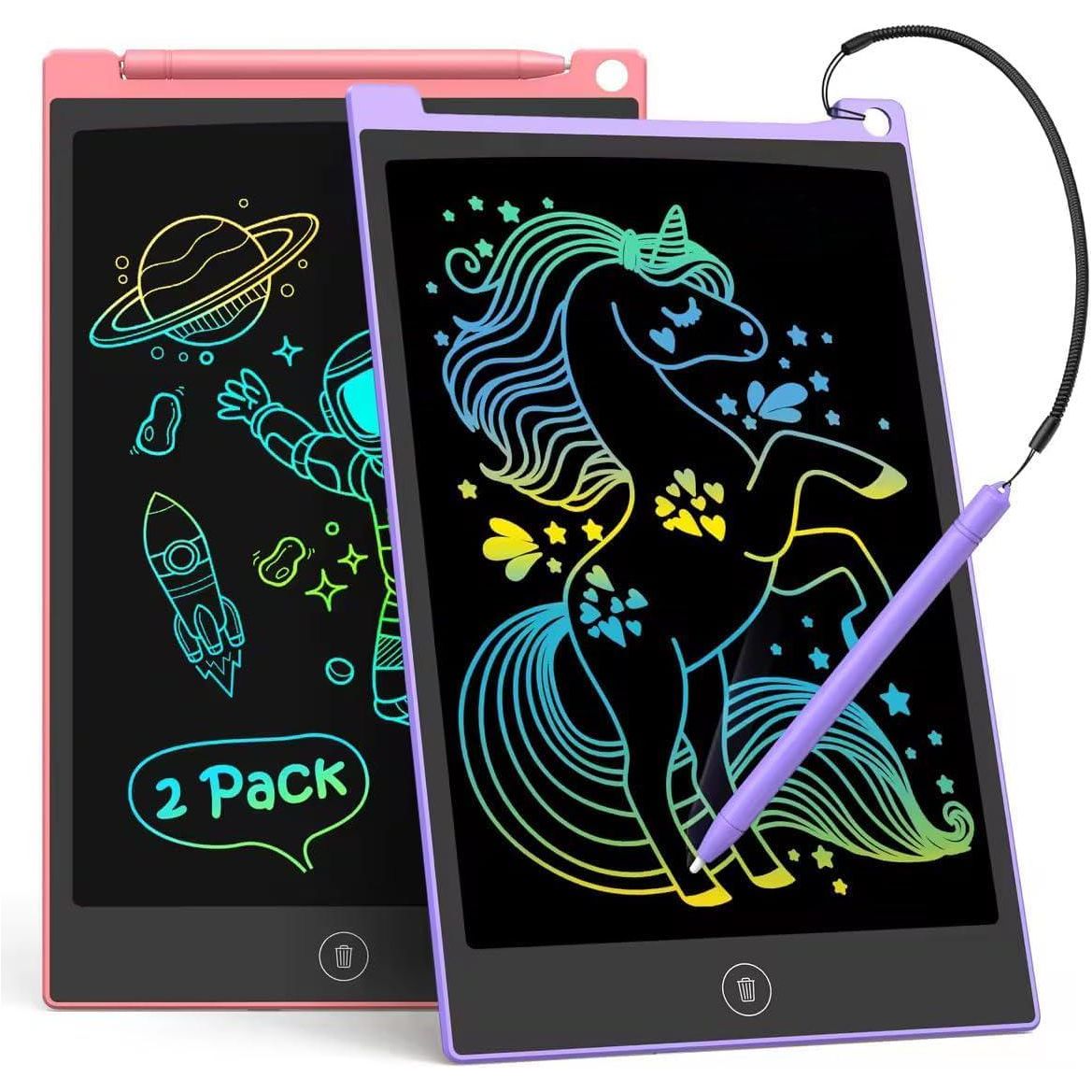 Tecjoe LCD Writing Tablet for Kids 2 Pack 8.5 Inch Color Doodle Board Birthday Travel Toy Ages 3 4 5 6