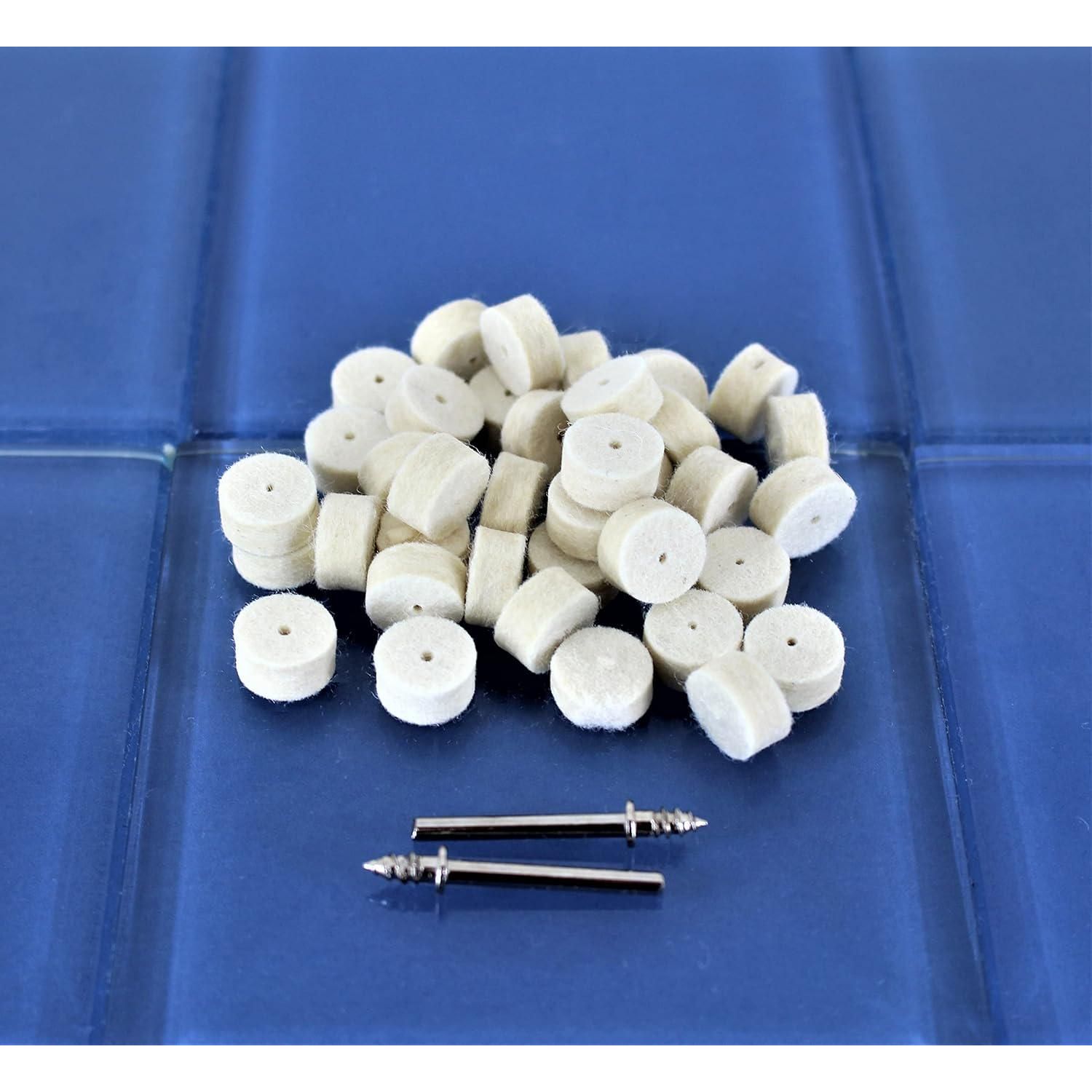 TEMO 100 Pc Felt Polishing Wool Bob Burr 1/2 Inch Diameter 1/4 Inch High Wheels #414 With 2 Screw Mandrel 401 1/8 Inch Shank For Dremel Rotary Tools,723175193420