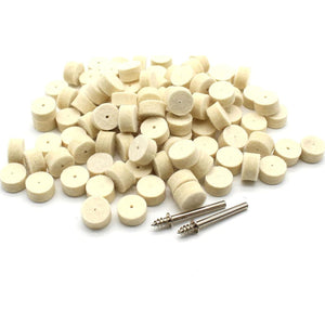 TEMO 100 Pc Felt Polishing Wool Bob Burr 1/2 Inch Diameter 1/4 Inch High Wheels #414 With 2 Screw Mandrel 401 1/8 Inch Shank For Dremel Rotary Tools,723175193420