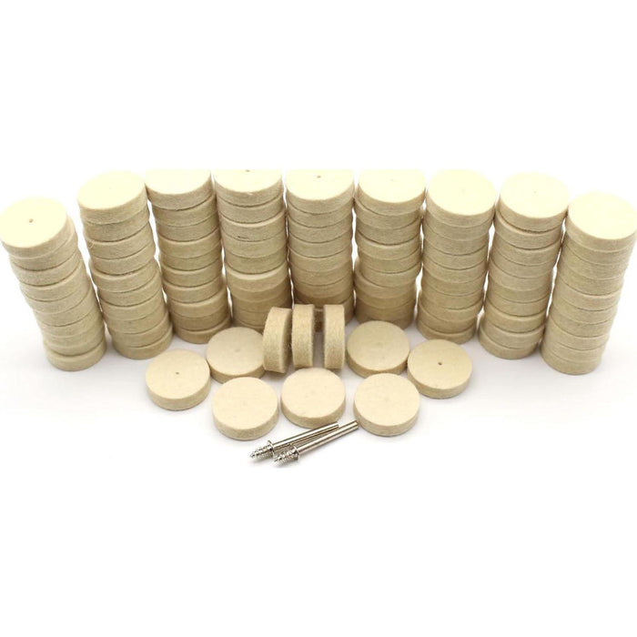 Temo 100PC Felt Polishing Wool Bob Burr Abrasive Buffing Pads, 1" Diameter, 1/4" Height, with Mandrel for Dremel Tools