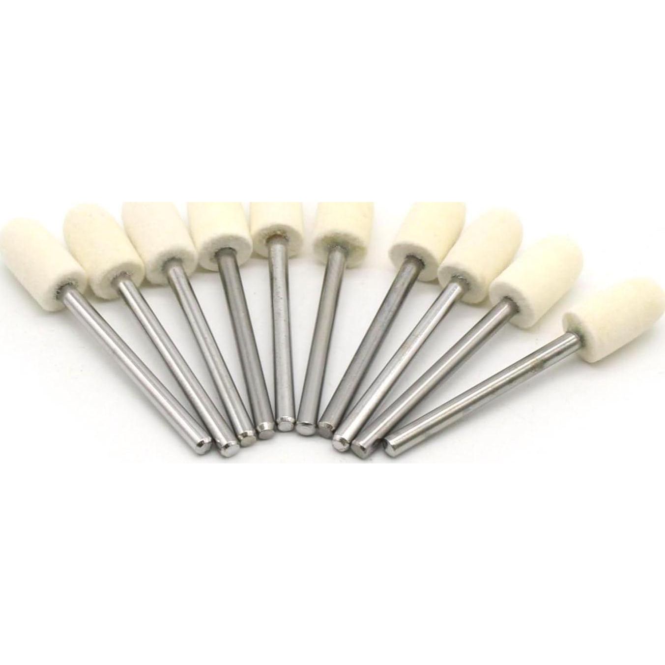 TEMO 10 Pc Felt Burrs Wool Bob Polishing Grinding #5 Cylinder Ball 5/16 Inch With 1/8 Inch Shank For Dremel Rotary Tools,