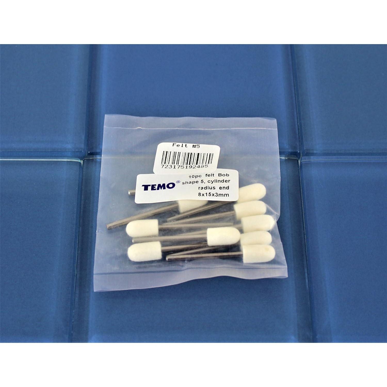 TEMO 10 Pc Felt Burrs Wool Bob Polishing Grinding #5 Cylinder Ball 5/16 Inch With 1/8 Inch Shank For Dremel Rotary Tools,