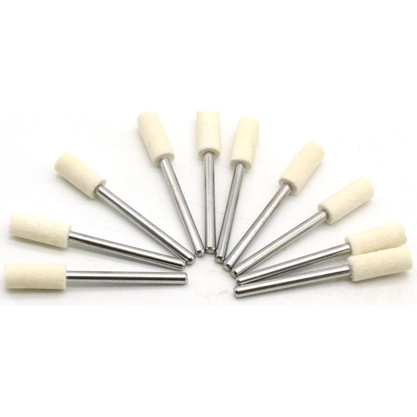 TEMO 10 Pc Felt Burrs Wool Bob Polishing Grinding #1 Cylinder 1/4 Inch 6 Mm With 1/8 Inch Shank For Dremel Rotary Tools,