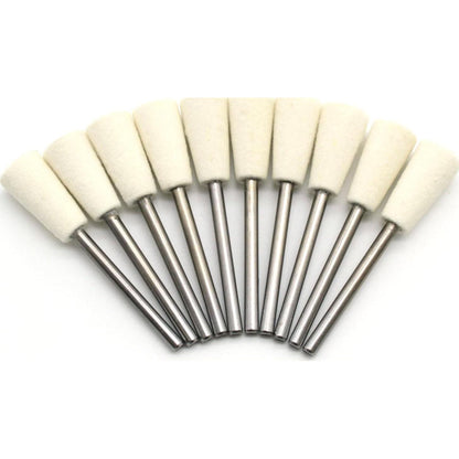 TEMO 10 Pc Felt Burrs Wool Bob Polishing Grinding #9 Inverted Cone 10 Mm 3/8 Inch With 1/8 Inch Shank For Dremel Rotary Tools,