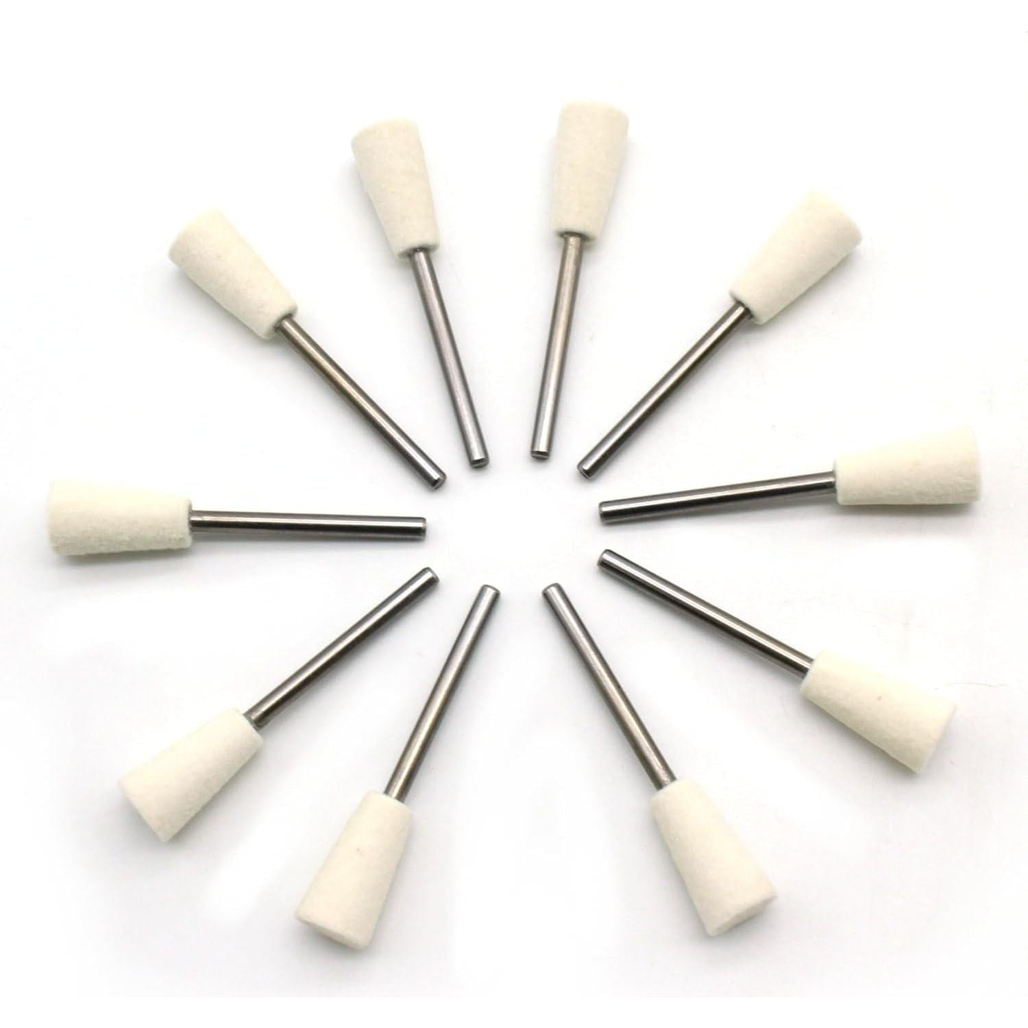 TEMO 10 Pc Felt Burrs Wool Bob Polishing Grinding #9 Inverted Cone 10 Mm 3/8 Inch With 1/8 Inch Shank For Dremel Rotary Tools,