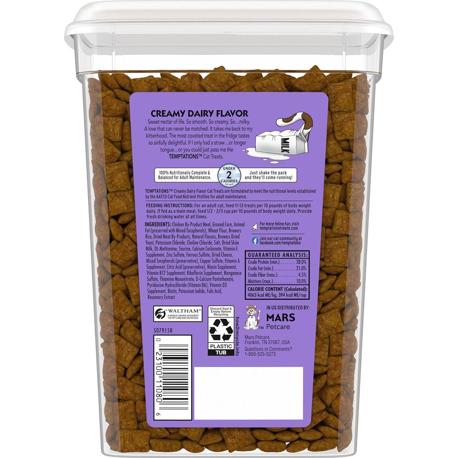 TEMPTATIONS Classic Crunchy And Soft Cat Treats Creamy Dairy Flavor, 16 Oz. Tub,