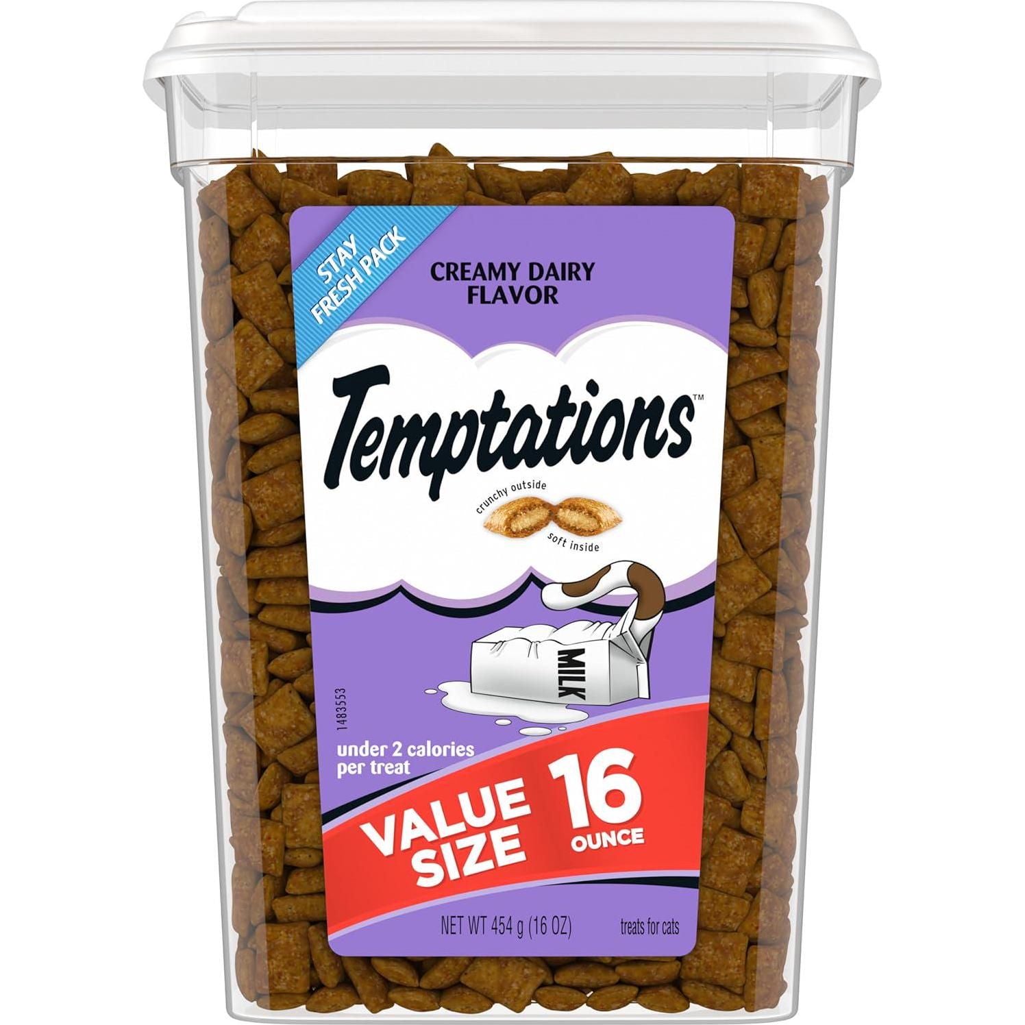 TEMPTATIONS Classic Crunchy And Soft Cat Treats Creamy Dairy Flavor, 16 Oz. Tub,