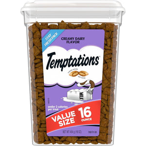 TEMPTATIONS Classic Crunchy And Soft Cat Treats Creamy Dairy Flavor, 16 Oz. Tub,