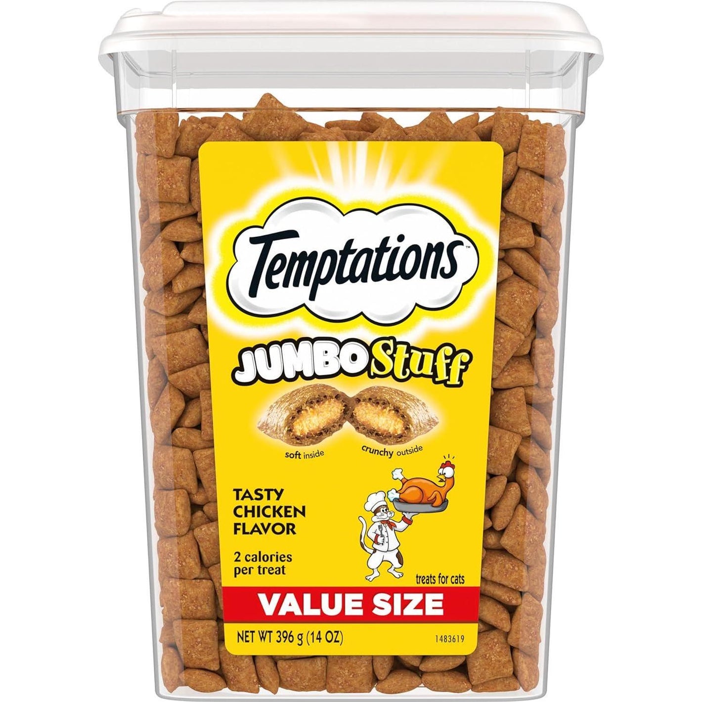 Temptations Jumbo Stuff Cat Treats Crunchy and Soft Chicken Flavor 14 oz Tub