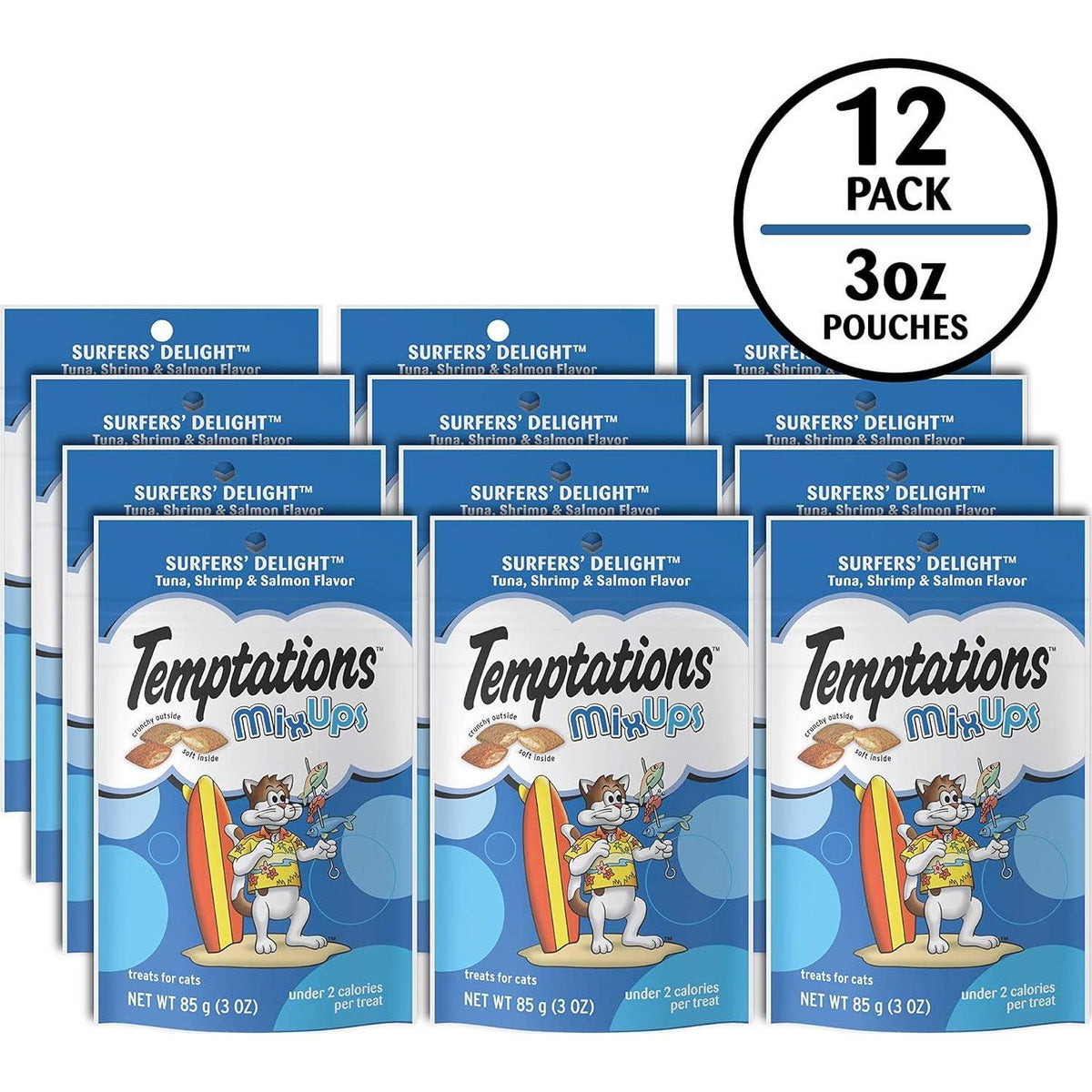 TEMPTATIONS MIXUPS Crunchy And Soft Cat Treats SURFERS' DELIGHT Flavor, (12) 3 Oz. Pouches,