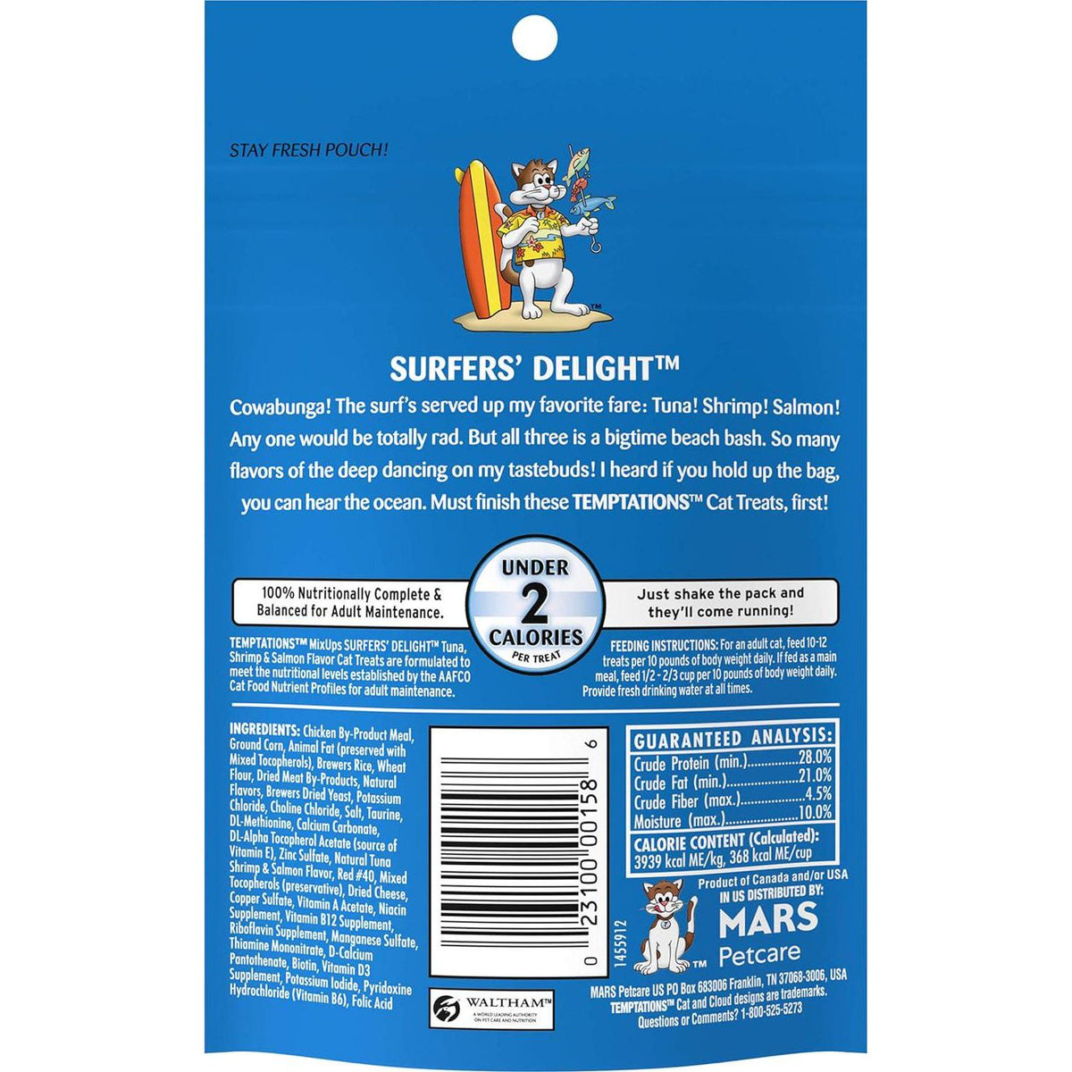 TEMPTATIONS MIXUPS Crunchy And Soft Cat Treats SURFERS' DELIGHT Flavor, (12) 3 Oz. Pouches,