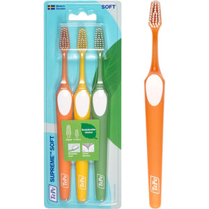 TEPE Supreme Toothbrush, Soft Bristle Toothbrush, Tapered Brush Head For Sensitive Teeth And Gum Care, Adult, 3 Pack,