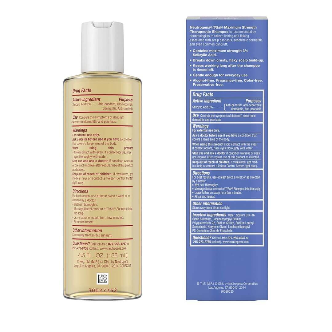 Neutrogena T/Sal 3% Salicylic Acid Scalp Build Up Control Therapeutic Shampoo 133ml back use ingredients