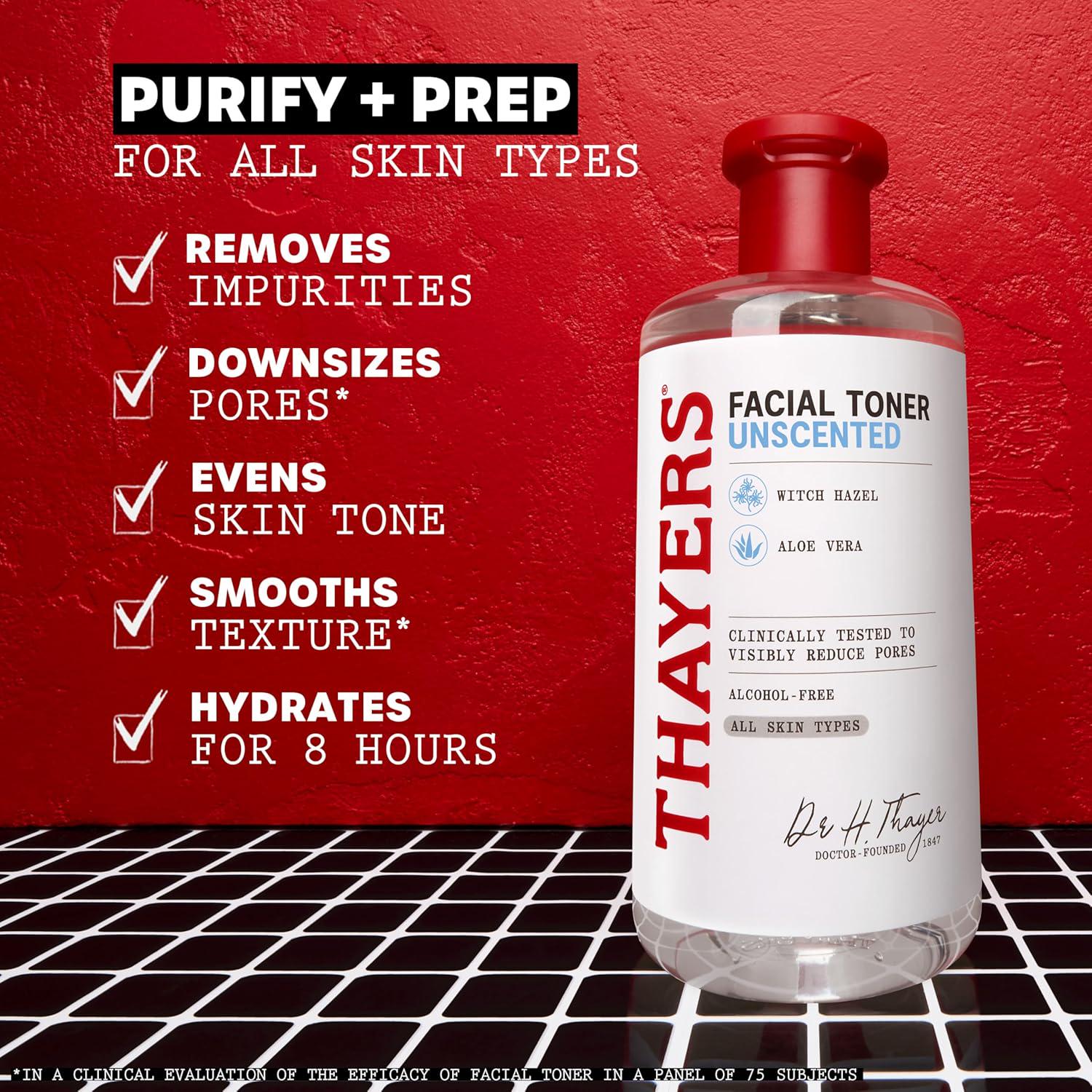 THAYERS Alcohol-Free, Hydrating, Unscented Witch Hazel Facial Toner With Aloe Vera Formula, Vegan, Dermatologist Tested And Recommended, 12 Oz (Packaging May Vary),