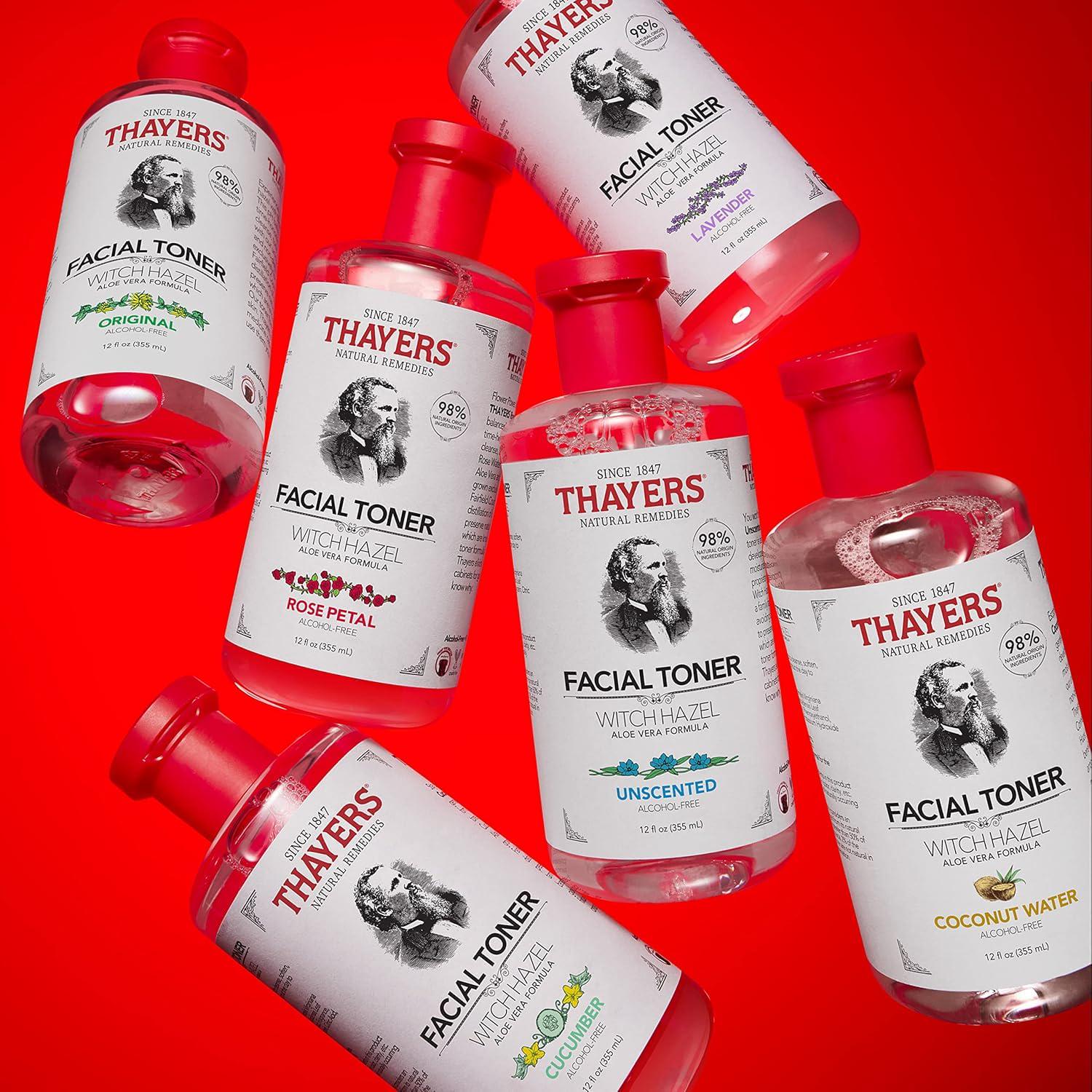 THAYERS Alcohol-Free, Hydrating, Unscented Witch Hazel Facial Toner With Aloe Vera Formula, Vegan, Dermatologist Tested And Recommended, 12 Oz (Pack Of 2),