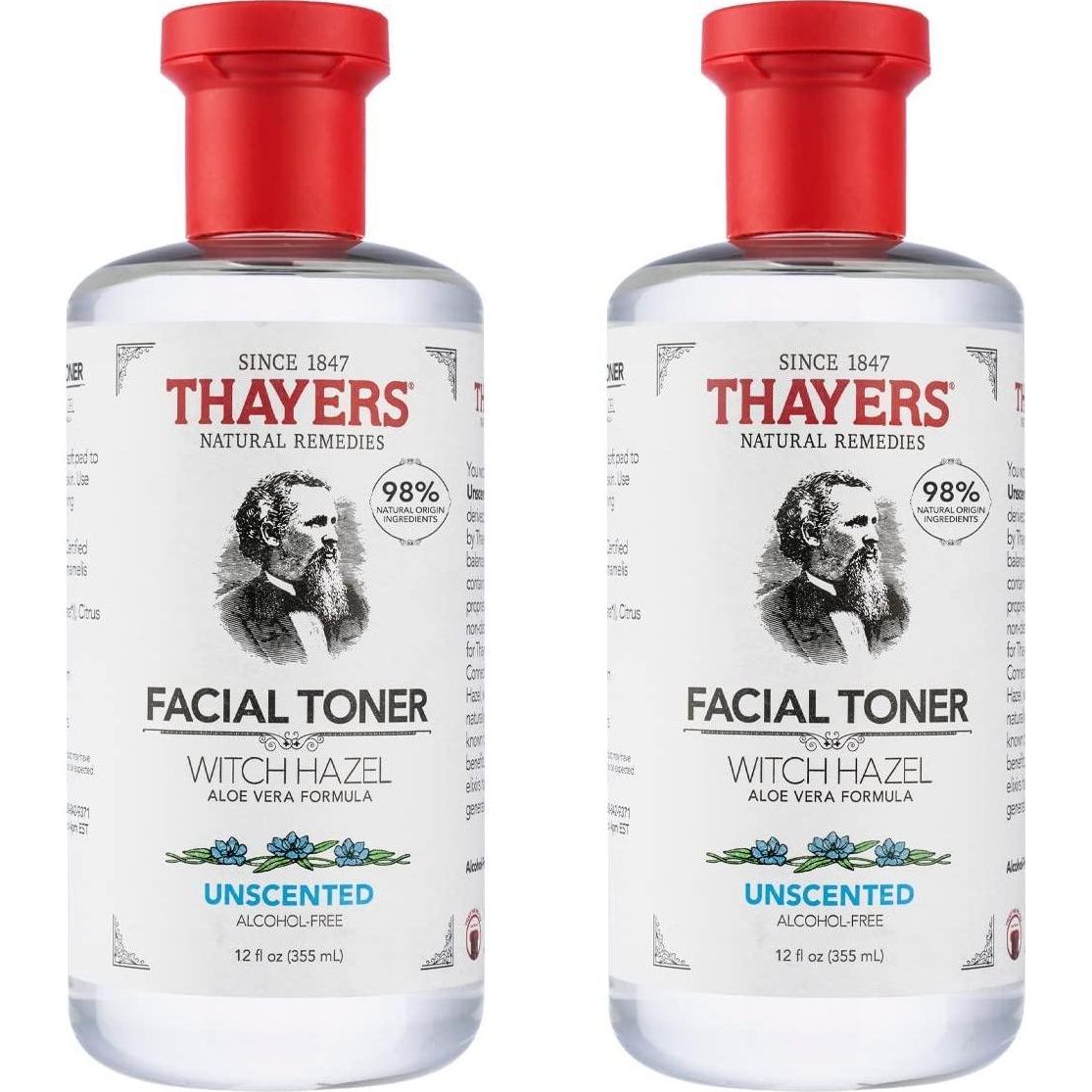 THAYERS Alcohol-Free, Hydrating, Unscented Witch Hazel Facial Toner With Aloe Vera Formula, Vegan, Dermatologist Tested And Recommended, 12 Oz (Pack Of 2),
