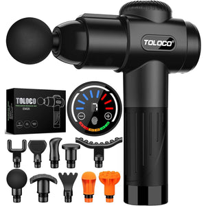 TOLOCO TOLOCO Massage Gun, Deep Tissue Back Massage For Athletes For Pain Relief, Percussion Massager With 10 Massages Heads And Silent Brushless Motor, Black