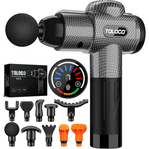 Toloco Deep Tissue Massage Gun for Athletes, 10 Massage Heads, Electric Percussion Massager, Pain Relief, FSA & HSA Eligible