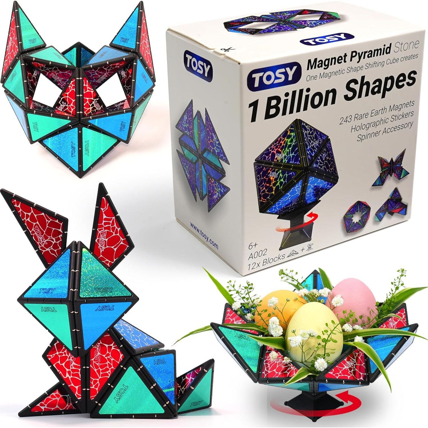 TOSY Magnet Pyramid Stone Puzzle Toy 12 pcs Transforms into 1 Billion Shapes