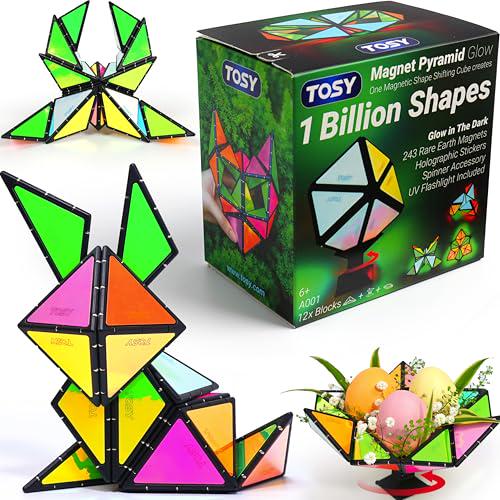 TOSY Magnet Pyramid Glow Toy with 243 Rare Earth Magnets 12 pcs STEM Puzzle Cube Shape Toy