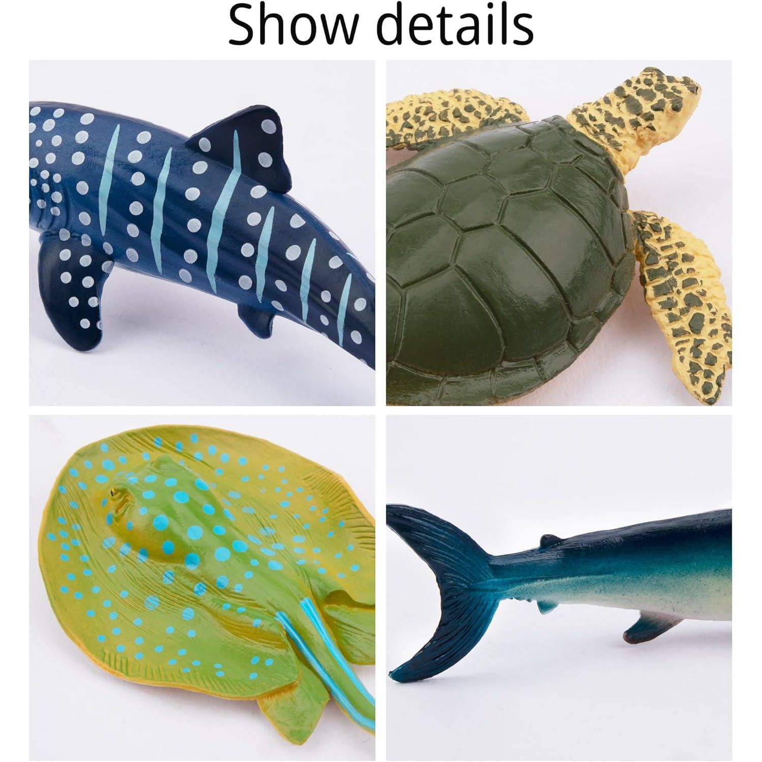 TOYMANY 24pcs Mini Ocean Animal Figurines: Realistic Cake Toppers With Sharks, Whales And Octopus - Great For Kids' Parties, Gifts And School Projects,