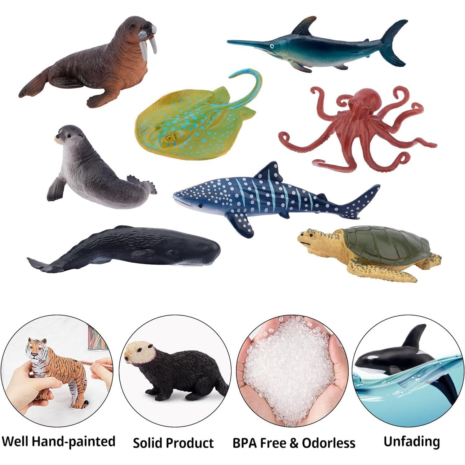 TOYMANY 24pcs Mini Ocean Animal Figurines: Realistic Cake Toppers With Sharks, Whales And Octopus - Great For Kids' Parties, Gifts And School Projects,