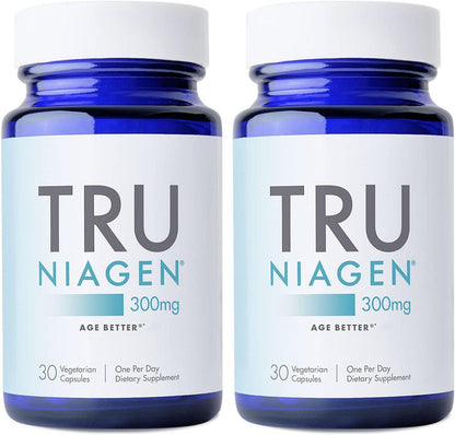 Tru Niagen Patented NAD Supplement for Anti-Aging & Cell Regeneration, 300mg Niagen, 30 Servings, Supports Cellular Energy & Brain Muscle, 2 Bottles
