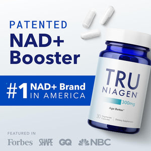 TRU NIAGEN TRU NIAGEN Patented NAD+ Supplement For Anti Aging And Cell Regeneration, 300 Mg Niagen, 30 Servings | Supports Cellular Energy, Brain, Muscle | Nicotinamide Riboside (NR) Take 1 Daily | 1 Bottle