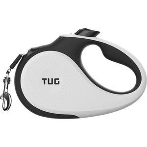 TUG 360 Retractable Dog Leash Large White 16 ft Tangle Free Nylon Tape with One Handed Brake