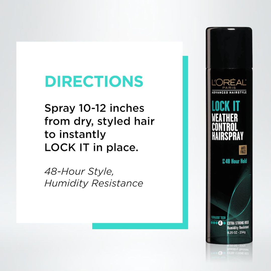 L'Oreal Paris Lock It Extra Strong Hold No.4 Anti Frizz Weather Control Hair Spray 234g,071249276747