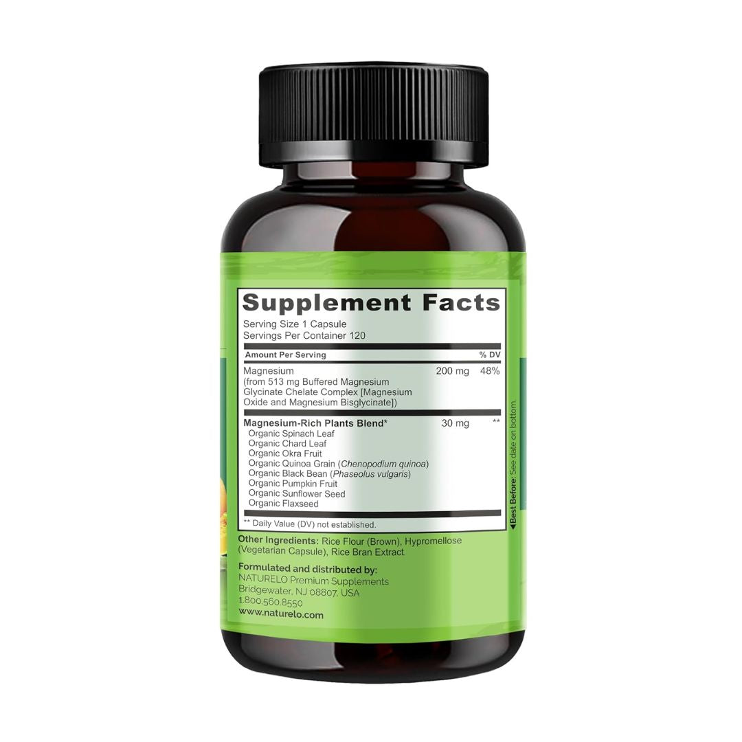 Naturelo Magnesium Glycinate Chelate Complex 120 Veg Capsules,X003A8QKD1