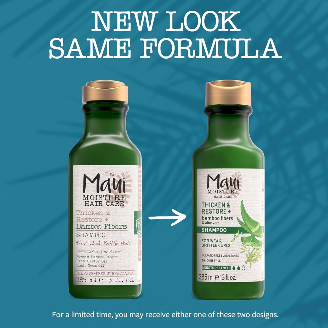 Maui Moisture Thicken & Restore + Bamboo Fibers Shampoo For Weak, Brittle Hair 385ml,022796180612