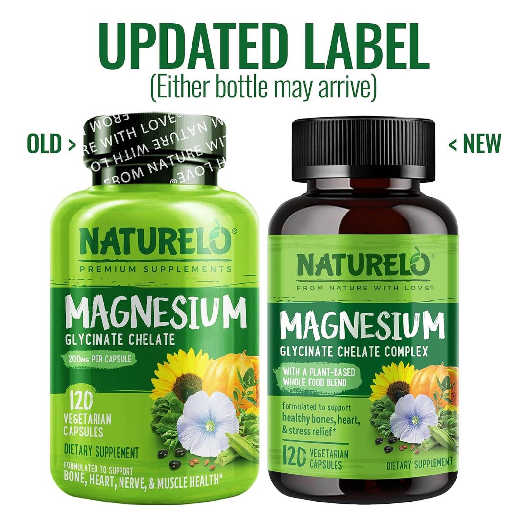 Naturelo Magnesium Glycinate Chelate Complex 120 Veg Capsules,X003A8QKD1