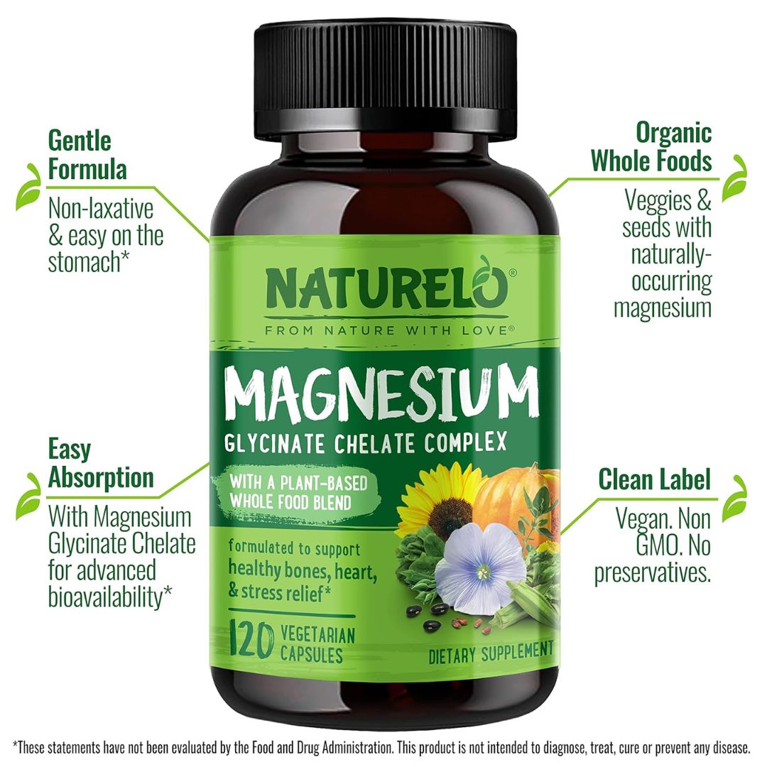 Naturelo Magnesium Glycinate Chelate Complex 120 Veg Capsules,X003A8QKD1
