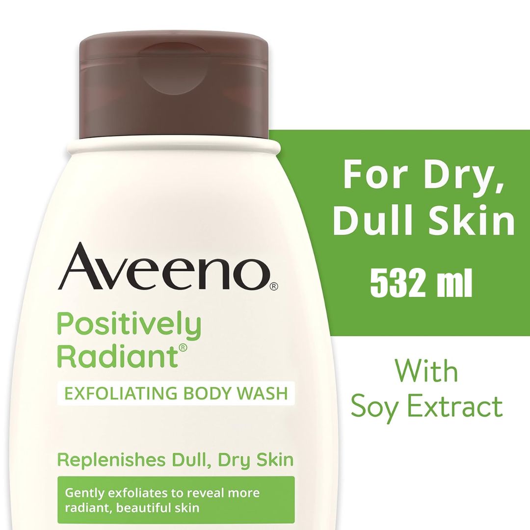 Aveeno Positively Radiant Lightly Scented Exfoliating Body Wash Replenishes Dull, Dry Skin 532ml,381371170241